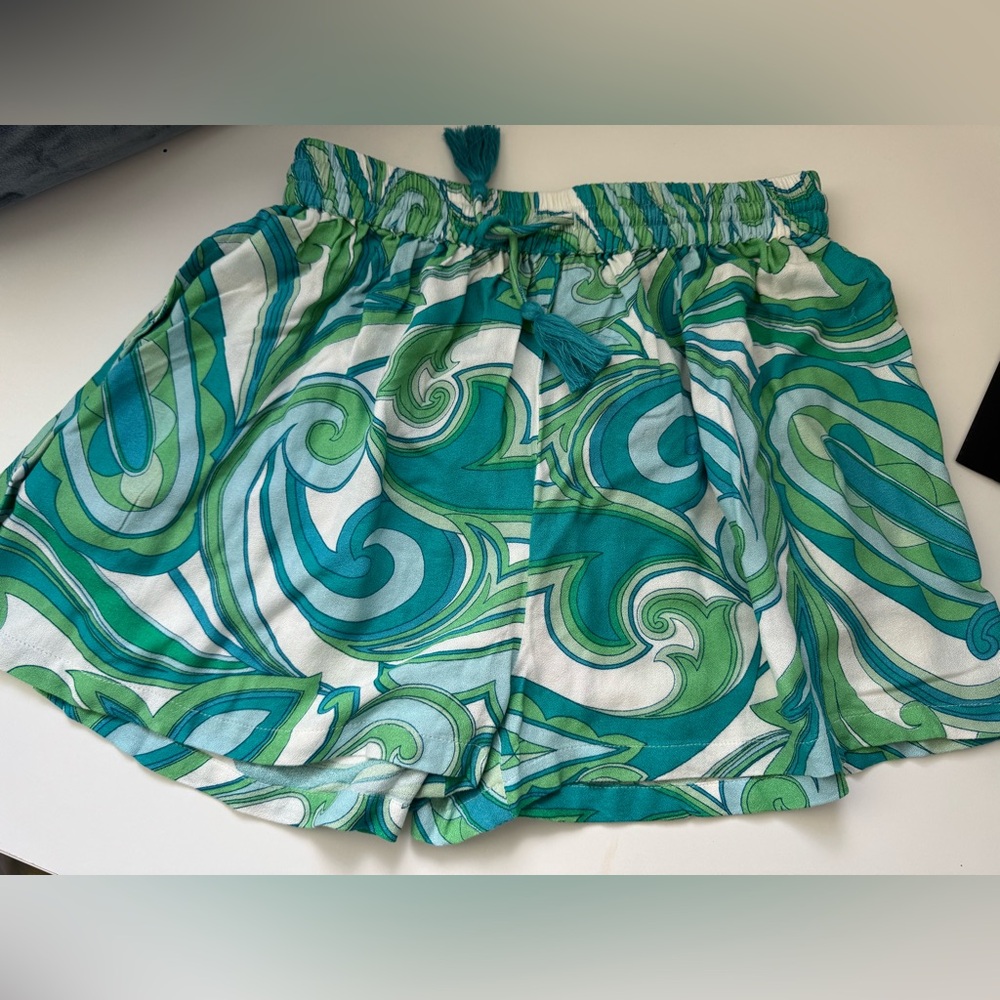 Blue Island Teal and White Swirl Shorts